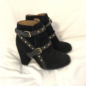 Topshop Suede Moto Strappy Buckle Booties